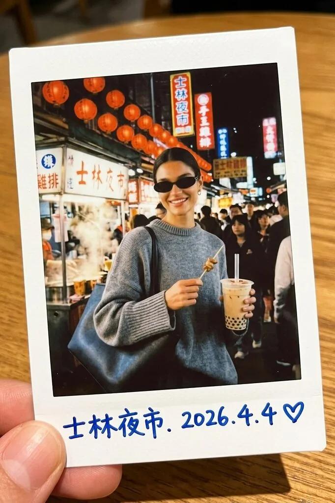 Taipei Night Market Polaroid Instant Photo AI generated image example
