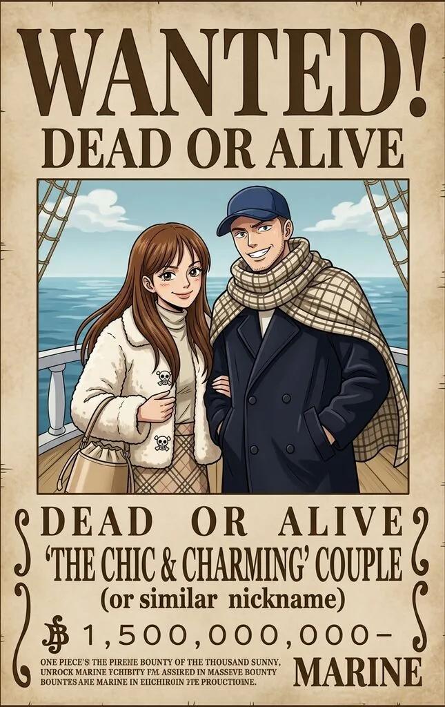 One Piece Pirate Couple Wanted Poster AI generated image example
