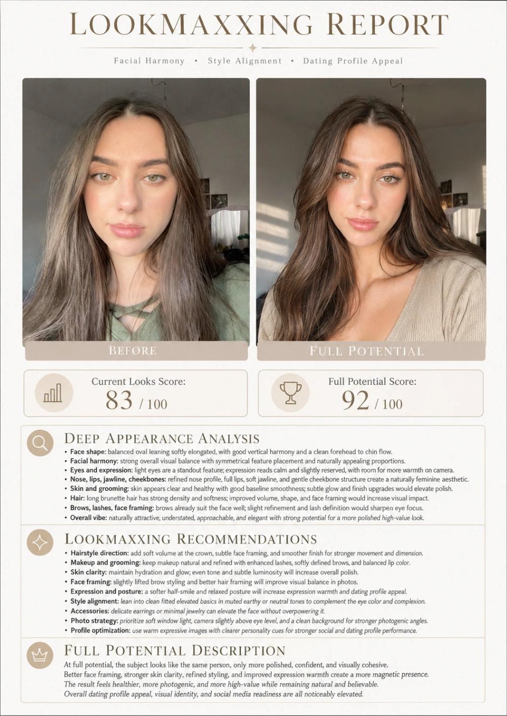 Lookmaxxing Report Sheet AI generated image example