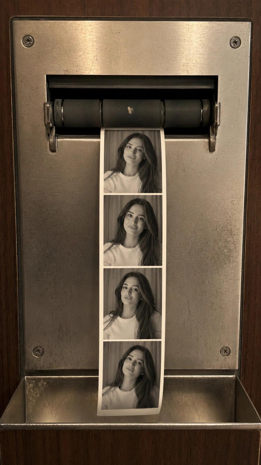 Photobooth Machine Printing Black And White Photo Strip AI generated image example